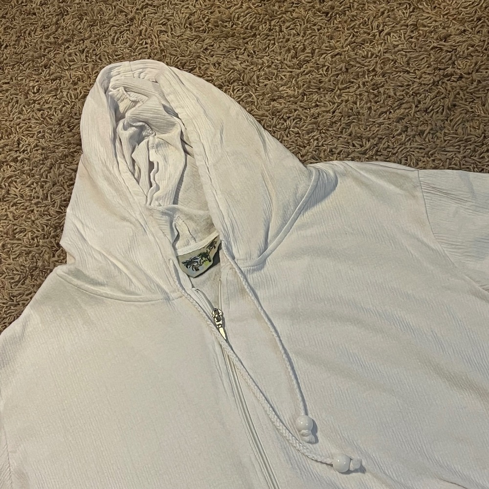Palm Grove White Full Zip‎ Hoodie Textured Crinkle Beach Cover Up Mens Medium